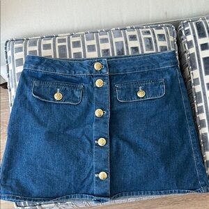Denim Button-Front Skirt with Gold Accents